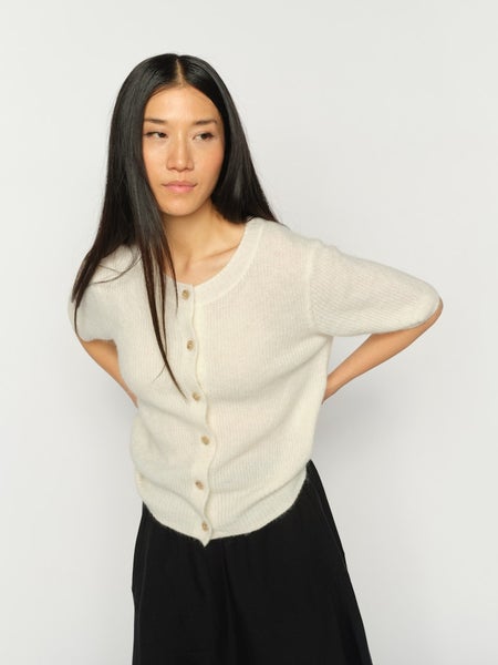 Thora Short Sleeve Cardigan Ecru Mos Mosh