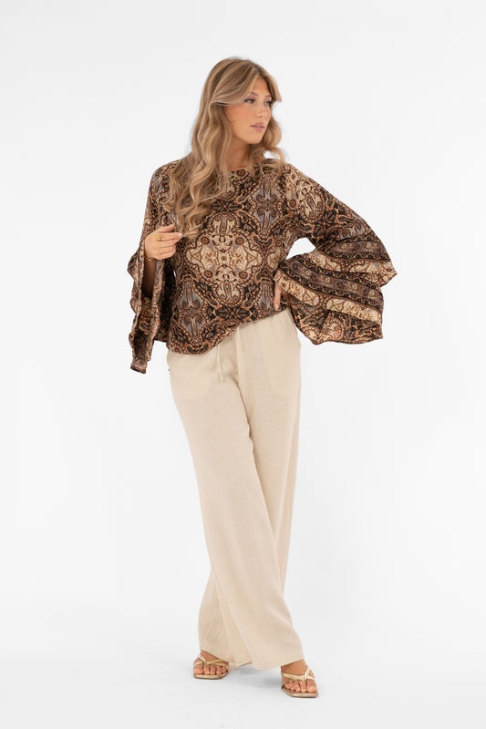 Willa Blouse Lavender Coffee Black Capri Collection